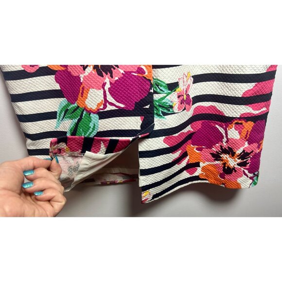 Talbots | Floral Stripe Sheath Dress | Navy Multicolor Cotton | Size 10 Midi - Picture 7 of 10